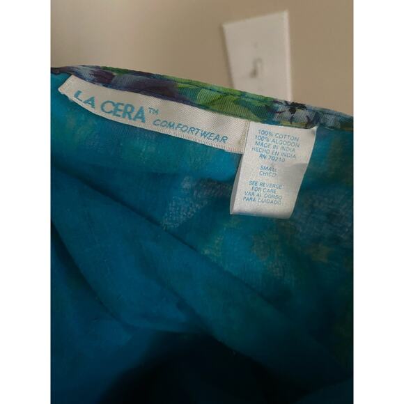 La Cera Women's Floral Crinkle Dress 100% Cotton Colorful Layered Midi Sz Small - Picture 3 of 4